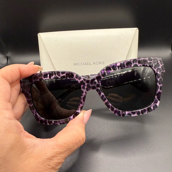 Michael Kors Lavender Leopard Print Square Sunglasses with Case - Picture 1 of 7